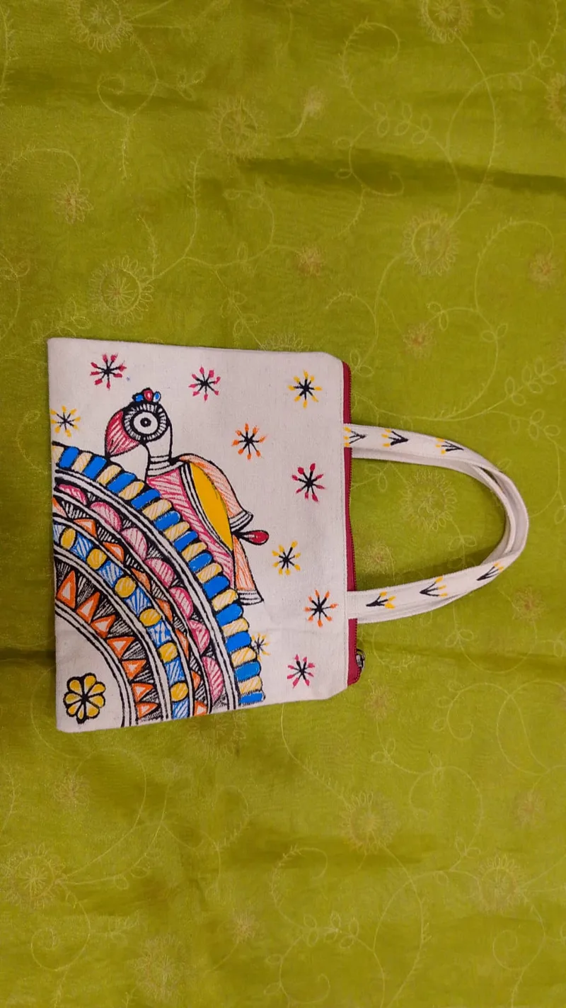 Pure canvas cotton small bag Mithila Panting Art