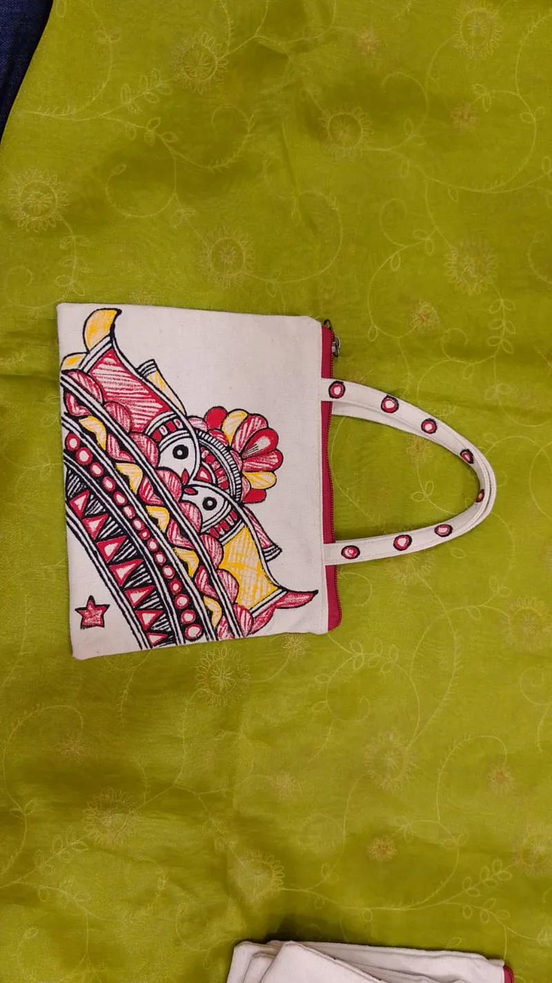 Pure canvas cotton small bag Mithila Panting Art