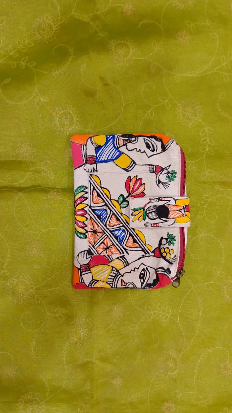 Pure canvas cotton small Double cabe bag Mithila Panting Art