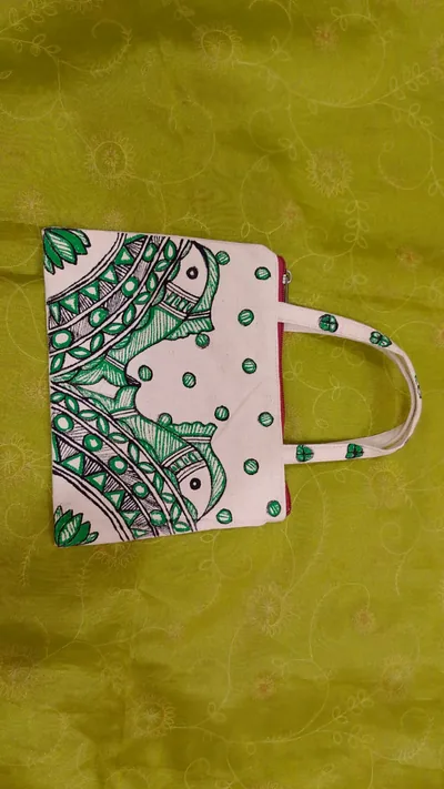 Pure canvas cotton small bag Mithila Panting Art