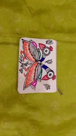 Pure canvas cotton small purse bag Mithila Panting Art thumbnail